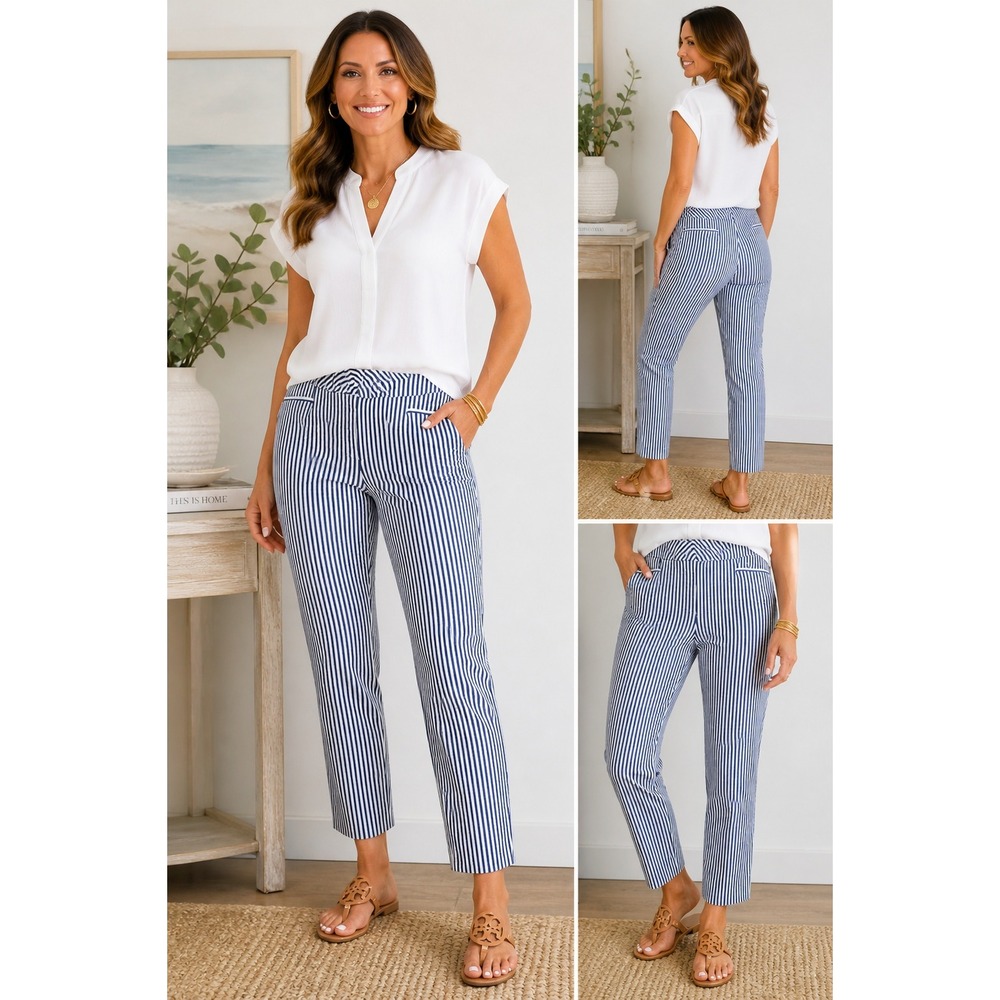 Chico's Blue & White Striped Cropped Trousers
